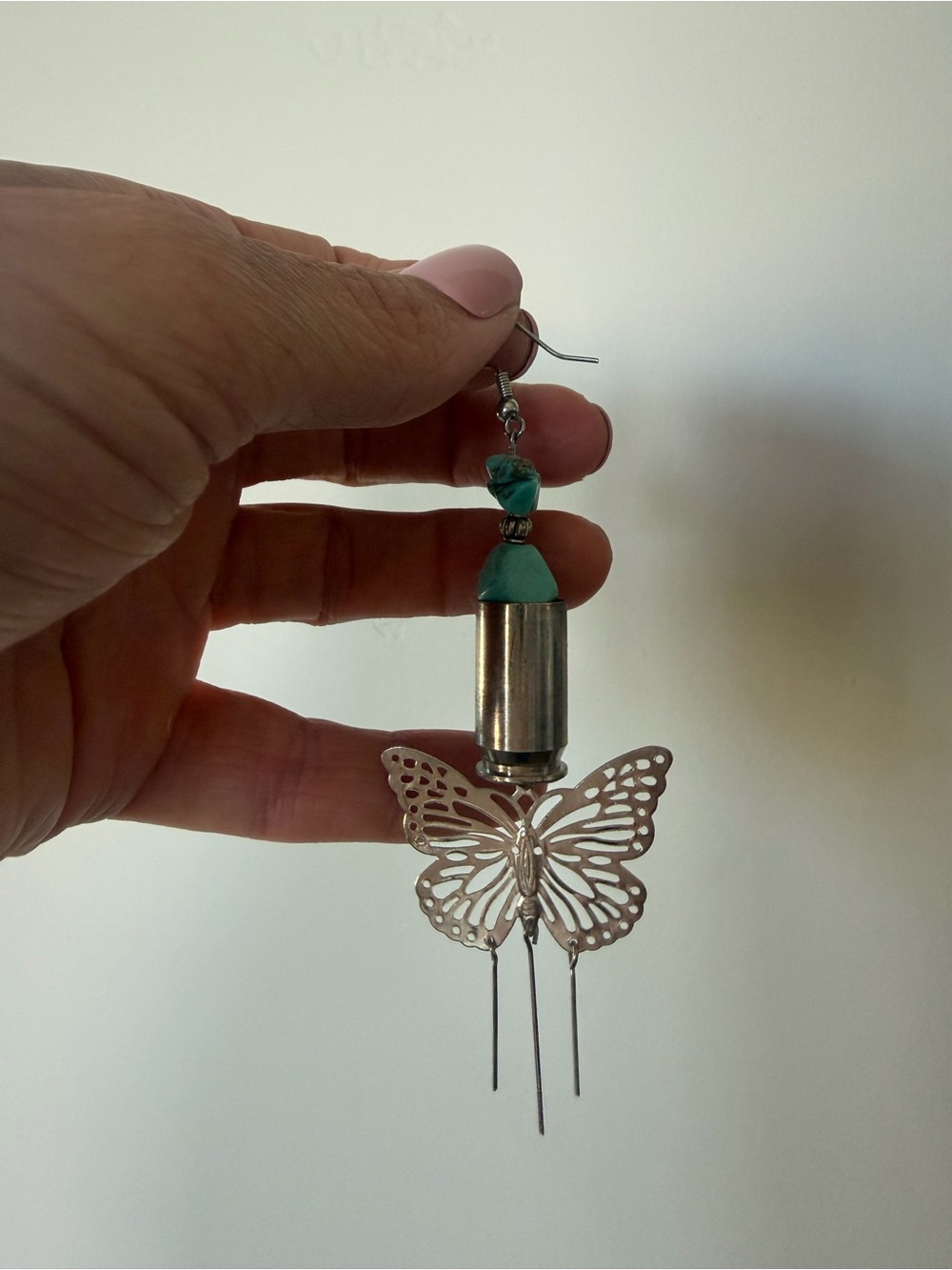 Handmade Turquoise & Silver Bullet with Butterfly Dangle Earring - Women Jewelry